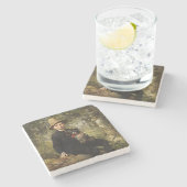 森の中で犬を飼っている少年のポートレート(クナウス) ストーンコースター (横)