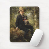 森の中で犬を飼っている少年のポートレート(クナウス) マウスパッド (マウス)