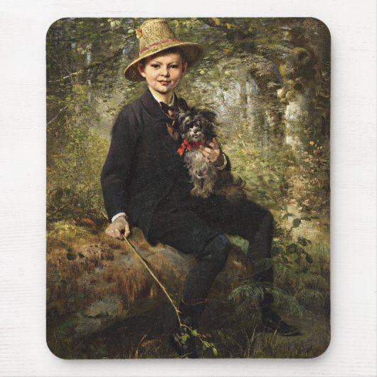 森の中で犬を飼っている少年のポートレート(クナウス) マウスパッド (正面)