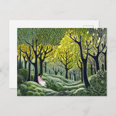 森の中で眠っている女。抽象芸術リノリウム シーズンポストカード (正面/裏面)