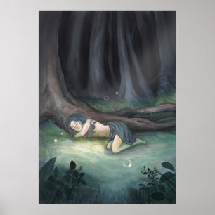 森の中で眠る – 森の中の女絵画の子 ポスター