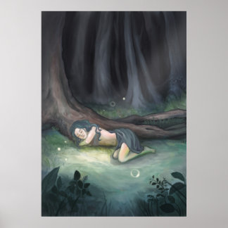 森の中で眠る – 森の中の女絵画の子 ポスター