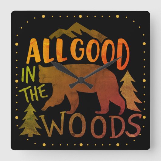 森の中で良い黒熊ハイキング スクエア壁時計 (正面)