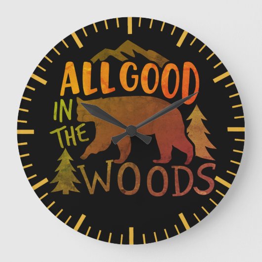 森の中で良い黒熊ハイキング ラージ壁時計 (正面)