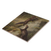 森の中で遊び半分に戦う2匹の雄猫 タイル (側面)