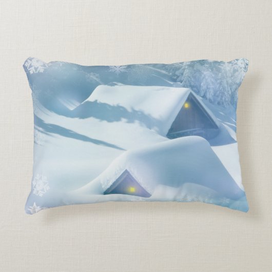 森の中で雪が屋根を乗り越えた アクセントクッション (正面)