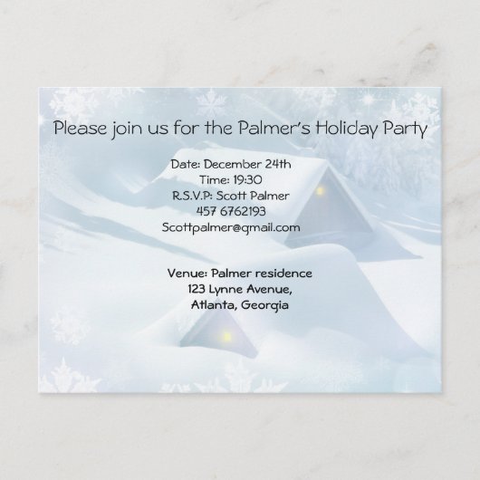 森の中で雪が屋根を乗り越えた インビテーションポストカード (正面)