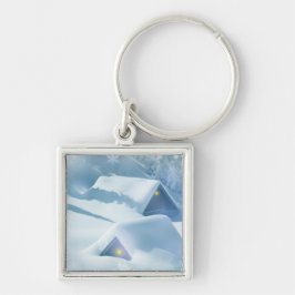 森の中で雪が屋根を乗り越えた キーホルダー