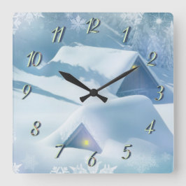 森の中で雪が屋根を乗り越えた スクエア壁時計