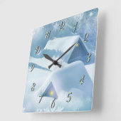 森の中で雪が屋根を乗り越えた スクエア壁時計 (傾斜)