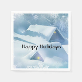 森の中で雪が屋根を乗り越えた スタンダードカクテルナプキン