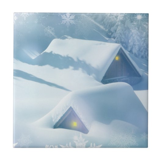 森の中で雪が屋根を乗り越えた タイル (正面)