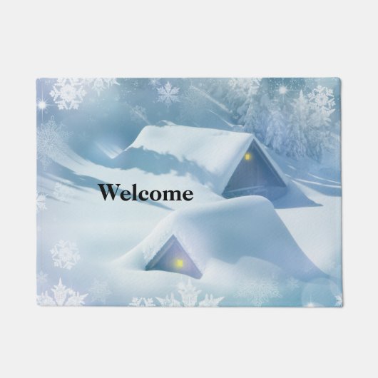 森の中で雪が屋根を乗り越えた ドアマット (正面)