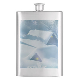 森の中で雪が屋根を乗り越えた フラスク