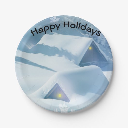 森の中で雪が屋根を乗り越えた ペーパープレート (正面)