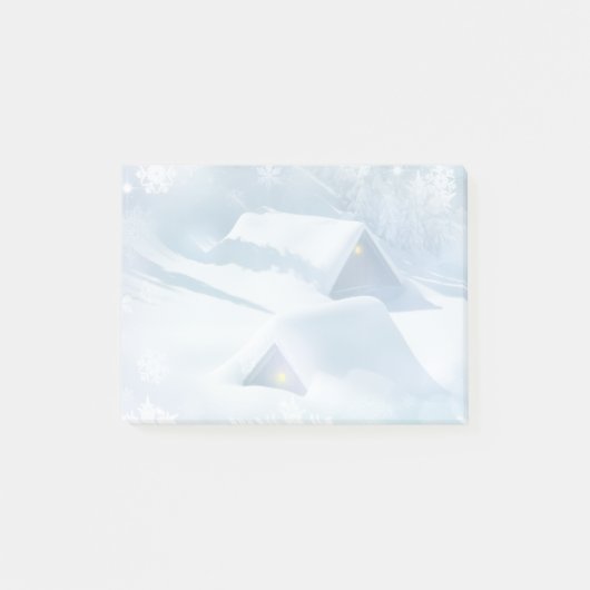 森の中で雪が屋根を乗り越えた ポストイット (正面)