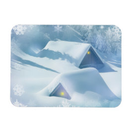 森の中で雪が屋根を乗り越えた マグネット