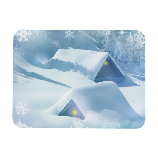 森の中で雪が屋根を乗り越えた マグネット (横)