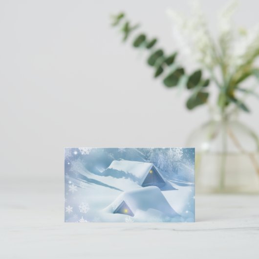 森の中で雪が屋根を乗り越えた 名刺 (スタンド正面)