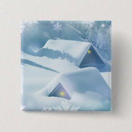 森の中で雪が屋根を乗り越えた 缶バッジ