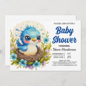 森の中にかわいい男の子ベイビーシャワー 招待状 (正面/裏面)