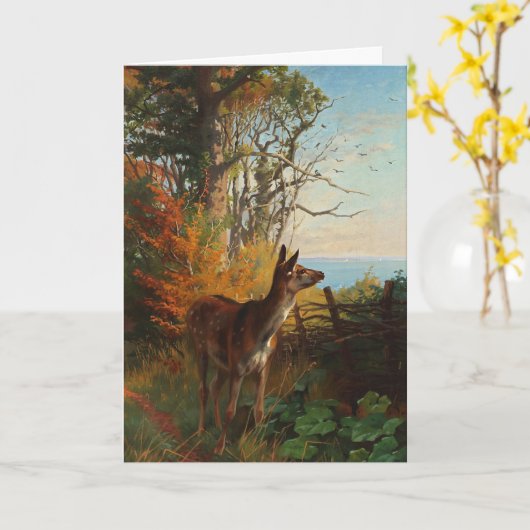 森の中にかわいい鹿 – ノートカ空白のード カード (黄色い花)