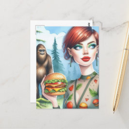 森の中にサスカッチを入れたチーズバーガー ポストカード