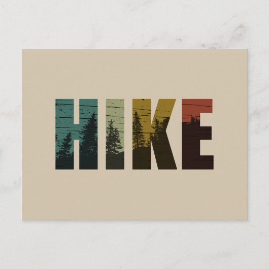森の中に松の木のハイキングヴィンテージ シーズンポストカード (正面)