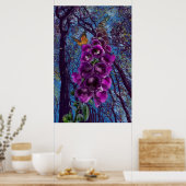 森の中に蝶が生えている絵画手袋 ポスター (キッチン)