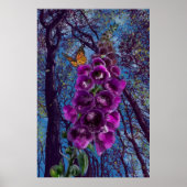 森の中に蝶が生えている絵画手袋 ポスター (正面)