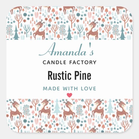 森の中のかわいいお洒落鹿キャンドル スクエアシール (正面)