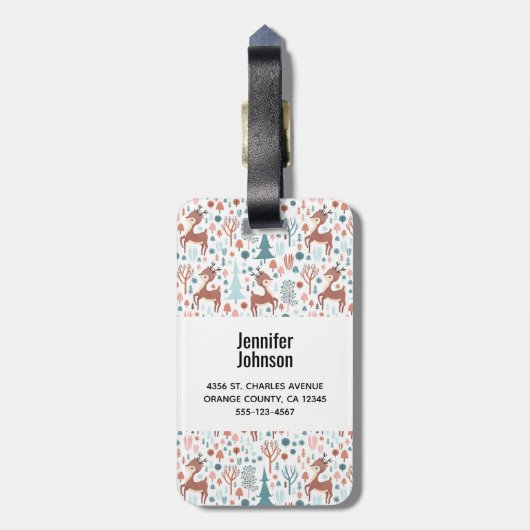 森の中のかわいいお洒落鹿モノグラム ラゲッジタグ (裏面縦)