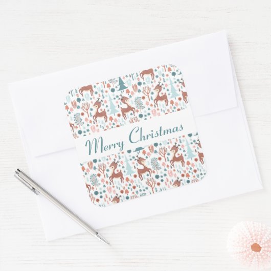 森の中のかわいいお洒落鹿 スクエアシール (封筒)