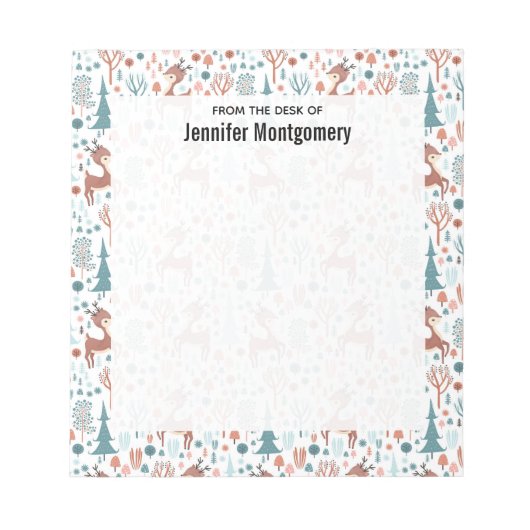 森の中のかわいいお洒落鹿 ノートパッド (正面)