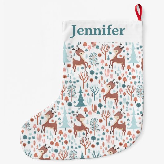 森の中のかわいいお洒落鹿 ラージクリスマスストッキング (裏面)