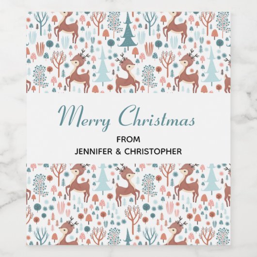 森の中のかわいいお洒落鹿 ワインラベル (シングルラベル)