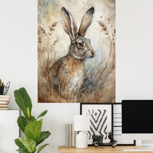 森の中のかわいいウサギ ポスター (ホームオフィス)