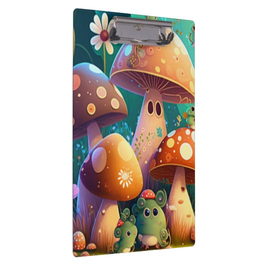 森の中のかわいいキノコスパイラルノート クリップボード (右)