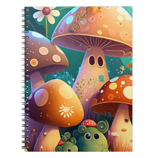 森の中のかわいいキノコスパイラルノート ノートブック (正面)