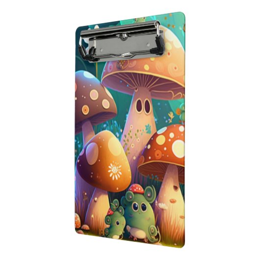森の中のかわいいキノコスパイラルノート ミニクリップボード (アングル2)
