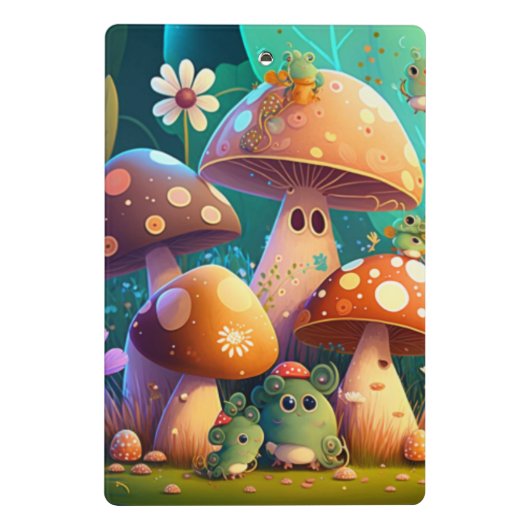 森の中のかわいいキノコスパイラルノート ミニクリップボード (裏面)