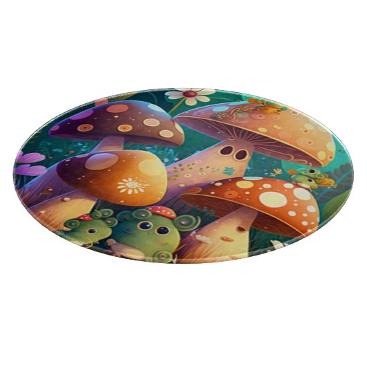 森の中のかわいいキノコ カッティングボード (角)