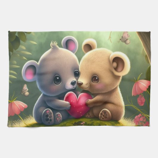 森の中のかわいいキノコ キッチンタオル (横)