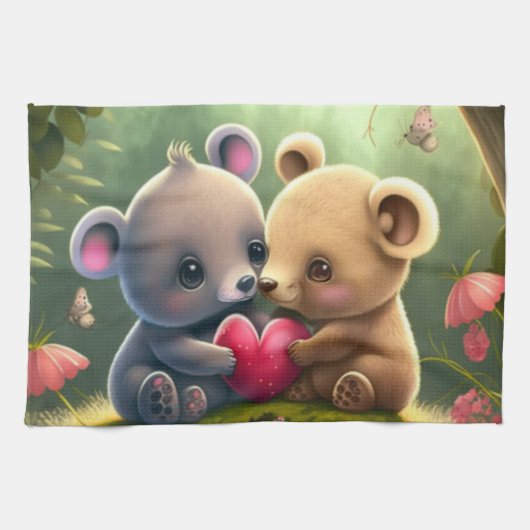 森の中のかわいいキノコ キッチンタオル (横)