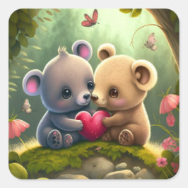 森の中のかわいいキノコ スクエアシール