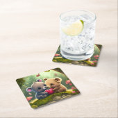 森の中のかわいいキノコ スクエアペーパーコースター (インサイチュ)