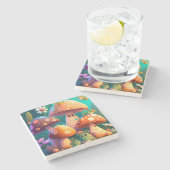 森の中のかわいいキノコ ストーンコースター (横)