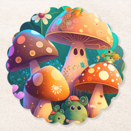 森の中のかわいいキノコ ペーパーコースター