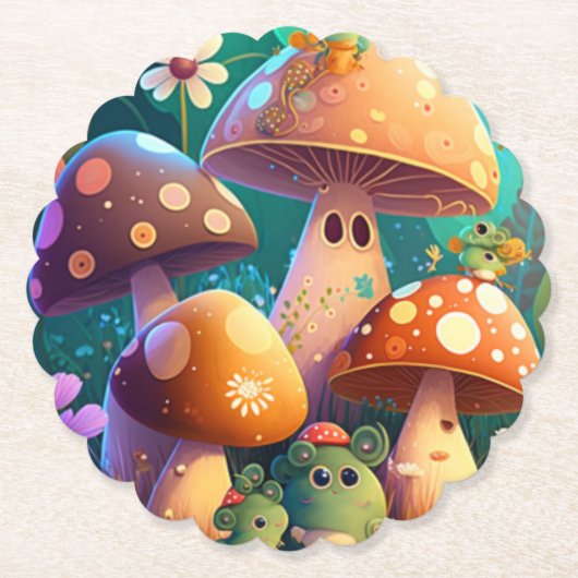 森の中のかわいいキノコ ペーパーコースター (正面)