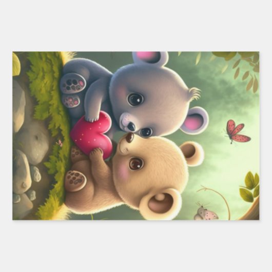 森の中のかわいいキノコ ラッピングペーパーシート (正面)